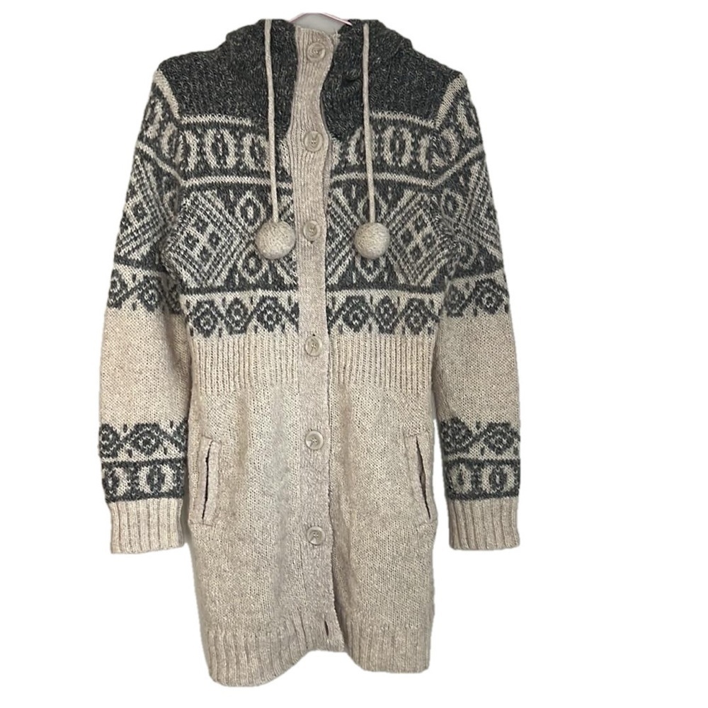 H&M Hooded Button Down Wool Blend Sweater